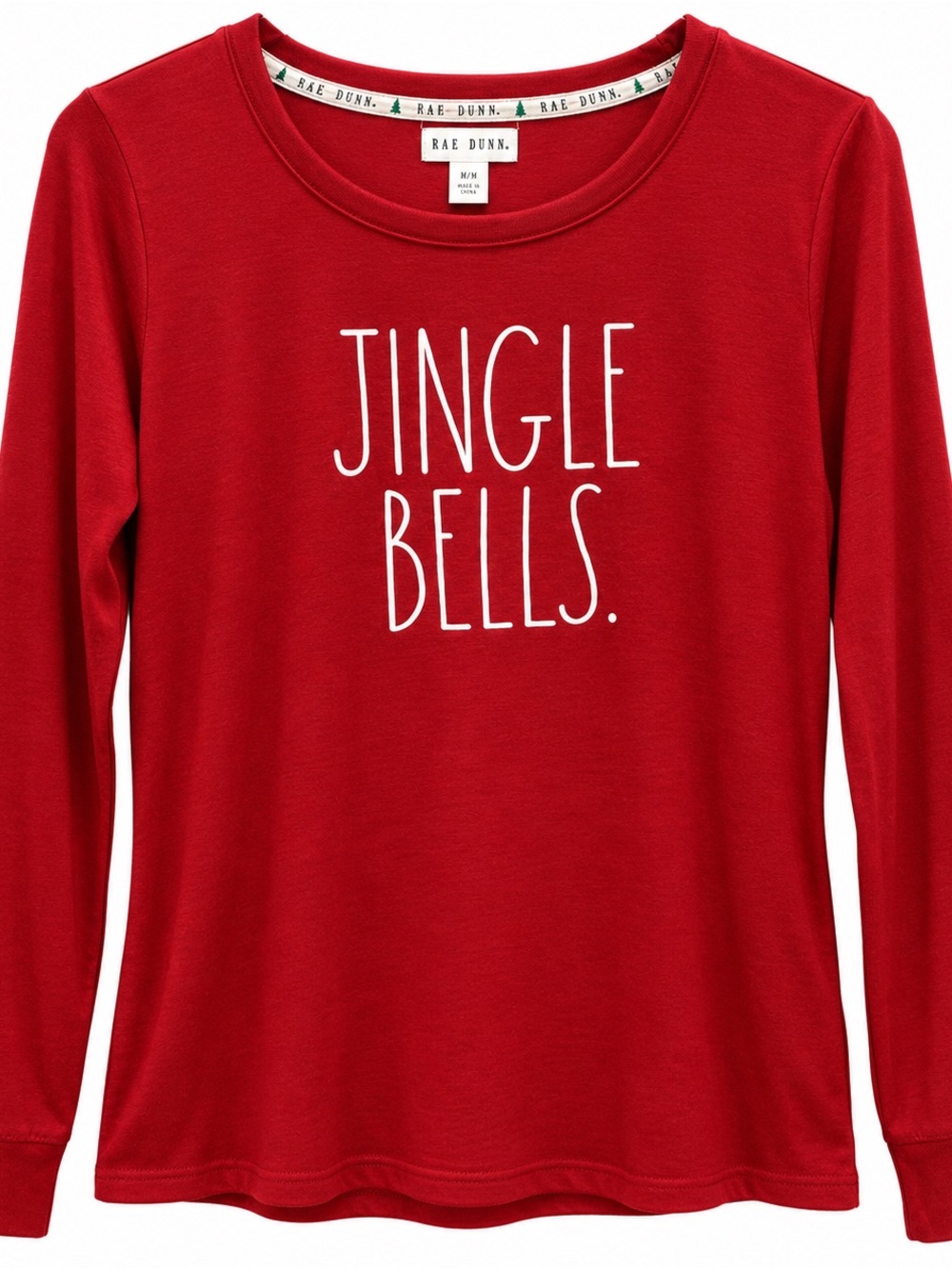Rae Dunn Jingle Bells Christmas Long Sleeve Top Womens M Red Holiday Graphic